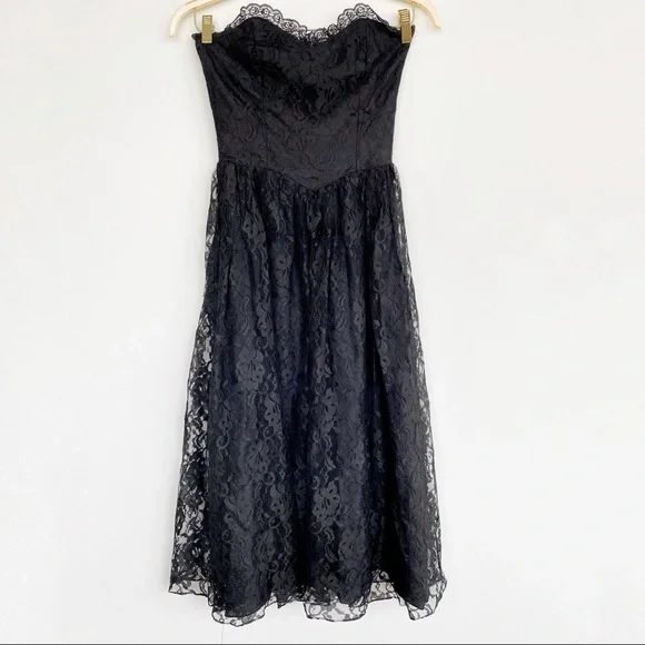 Vintage | Dresses | Vintage Black Strapless Lace Dress | Poshmark